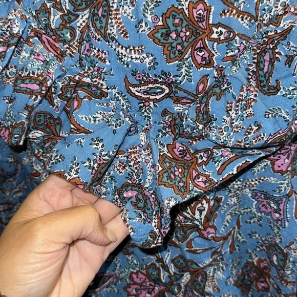 LOFT Blue Paisley Ruffle Yoke Blouse Size Small Button Front - Picture 9 of 12